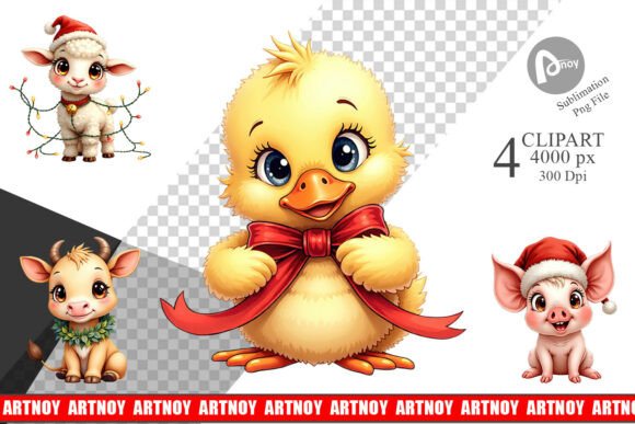 Big-Eyed Vintage Christmas Clipart: Illustrations for Branding
