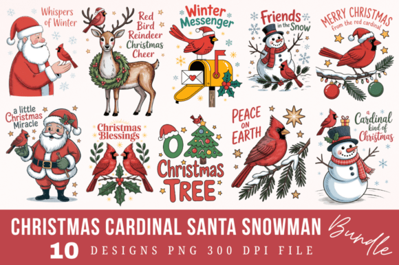 Christmas Cardinal Santa Snowman PNG Des Review