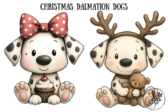 Christmas Dalmation Dogs - Clipart