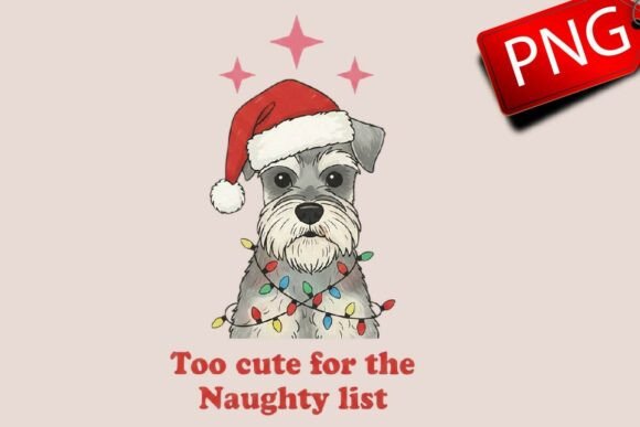 Christmas Dog Schnauzer Hand-Drawn PNG for Illustrations
