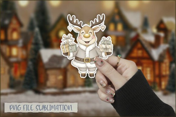 Christmas Llama Watercolor Sticker PNG
