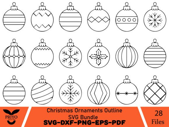 Christmas Ornaments Outline SVG Bundle for Illustrations