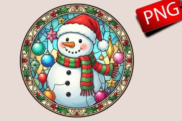 Christmas Stained Glass Snowman Clipart: Seasonal Illustrations for Crafters