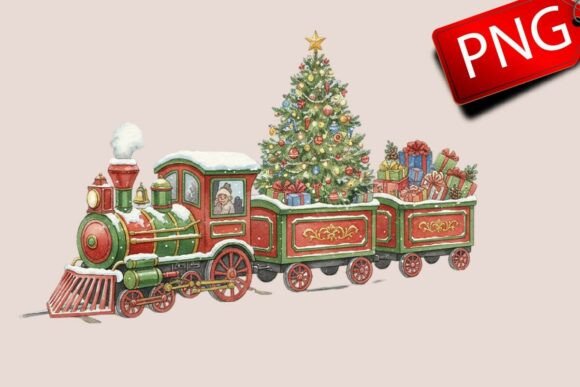 Christmas Vintage Steam Train Clipart: Editorial Illustrations for Publishing