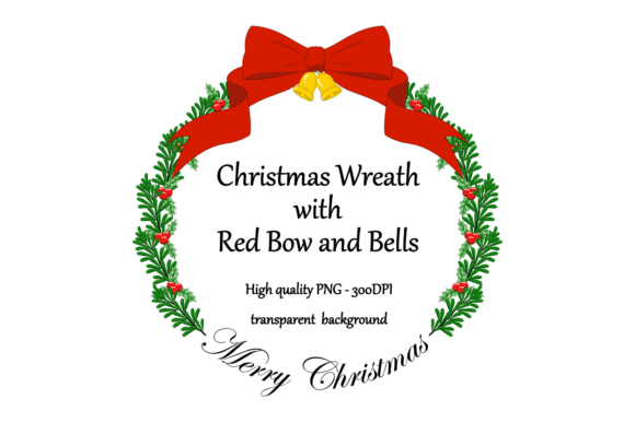 Christmas Wreath with Red Bow and Bells