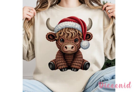 Crochet Highland Cow Christmas PNG Illustrations