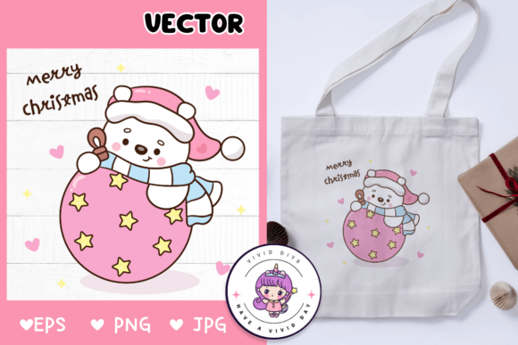 Cute Polar Bear on Christmas Ball Kawaii Illustrations Review