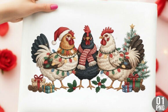 Faux Yarn Chicken Christmas Png, Chicken Illustrations