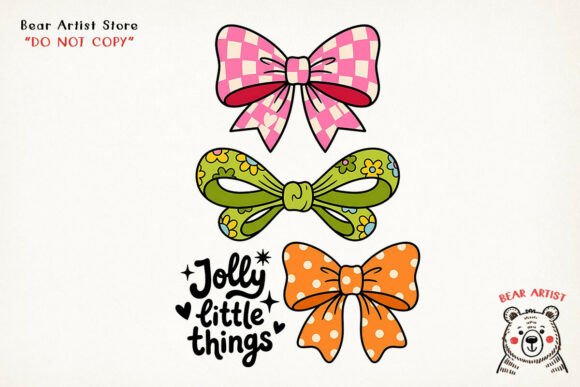 Jolly Little Things Bow Set, Christmas Hand-draw Illustrations