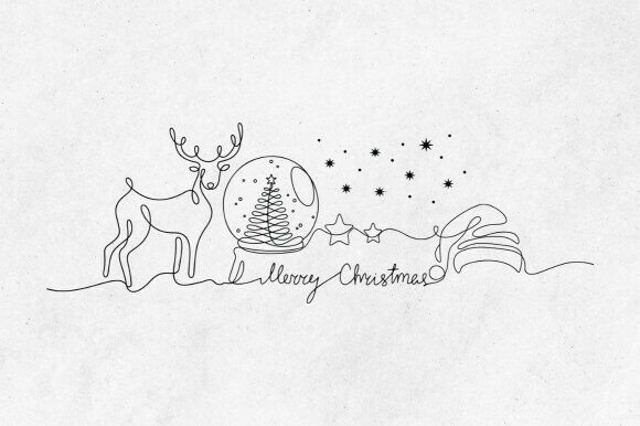 Merry Christmas Svg, Continuous Line Art Illustrations