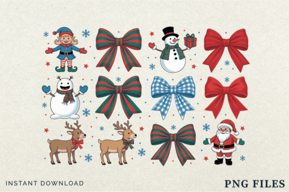 Retro Christmas Cartoon Friends PNG Illustrations