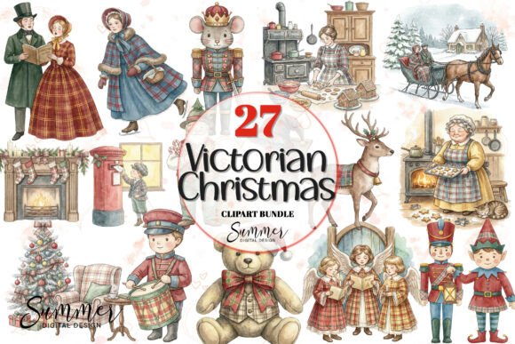 Victorian Holiday Christmas Clipart Set for Illustrations