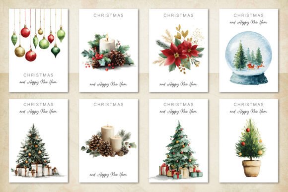 Watercolor Christmas Card, Festive Cards Illustrations