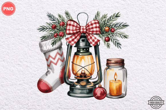 Watercolor Christmas Lantern Clipart PNG Review