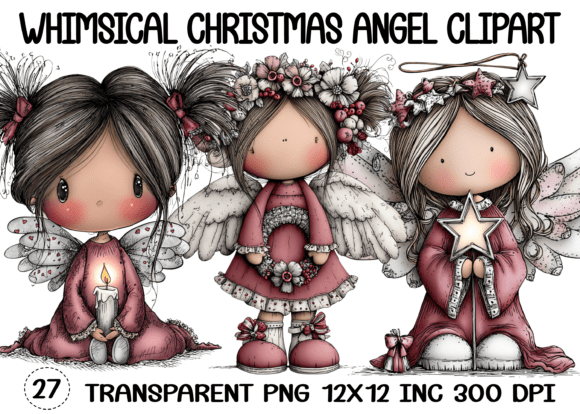 Whimsical Christmas Angel Clipart for Illustrations