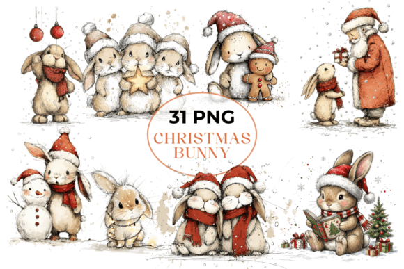 Whimsical Christmas Bunny Clipart Bundle for Illustrations