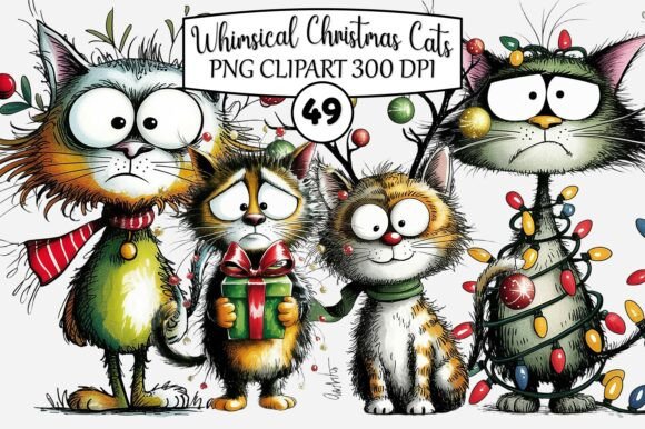 Whimsical Christmas Cats PNG Clipart