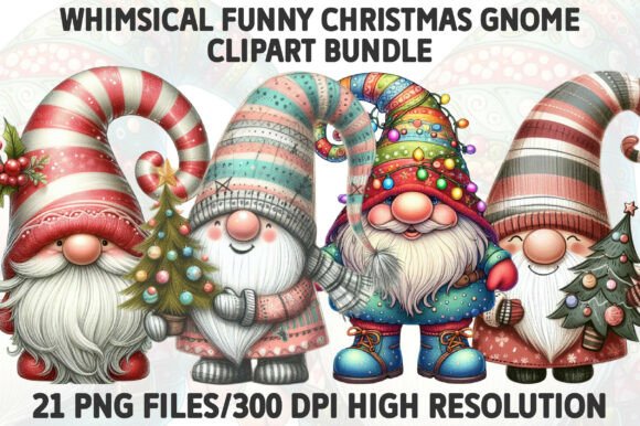 Whimsical Christmas Gnome Clipart for Illustrations