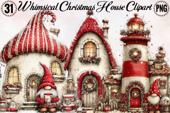 Whimsical Christmas House Clipart for Seasonal Illustrations