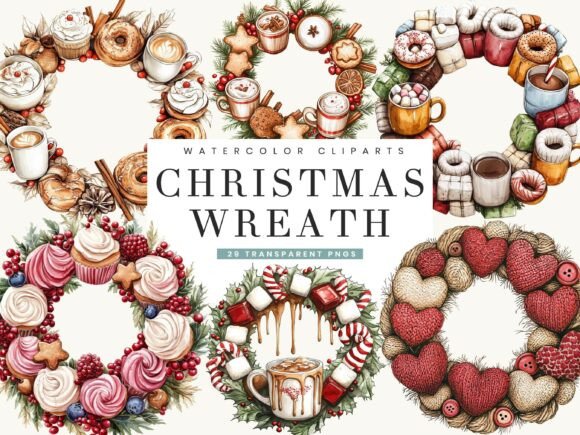 Whimsical Christmas Wreath Clipart for Illustrations